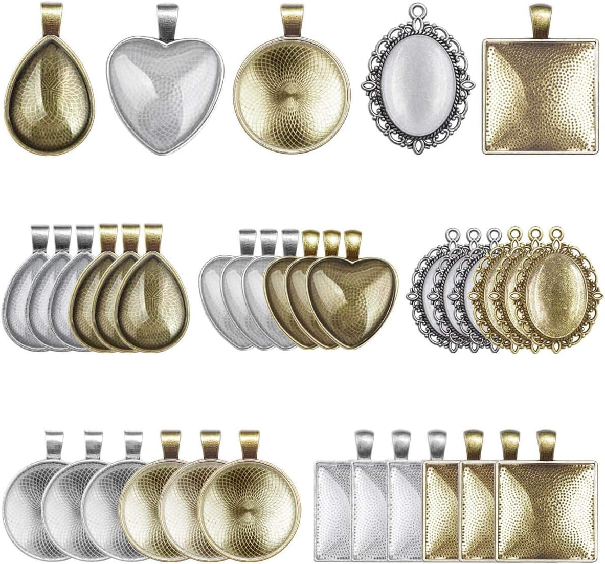 60Pcs Pendant Trays, Bezel Pendant Trays Blanks with Glass Cabochons for Pendants Making and Jewelry Making, 5 Styles - WORLD TIME VISITS