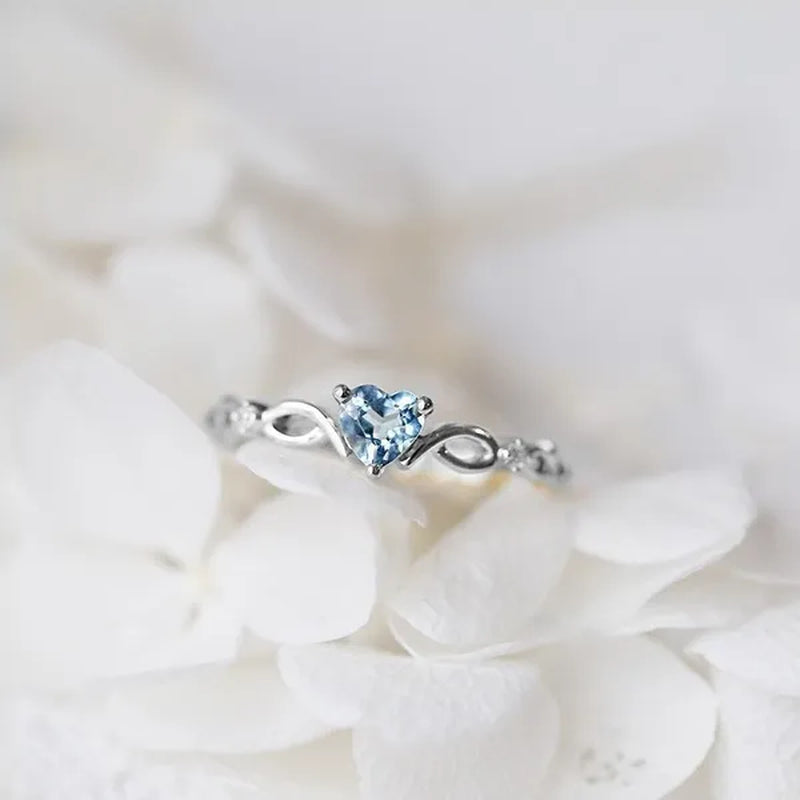 Women Dainty 18K Gold Plated Iceblue Heart Shaped Sapphire Diamond Gemstone Ring