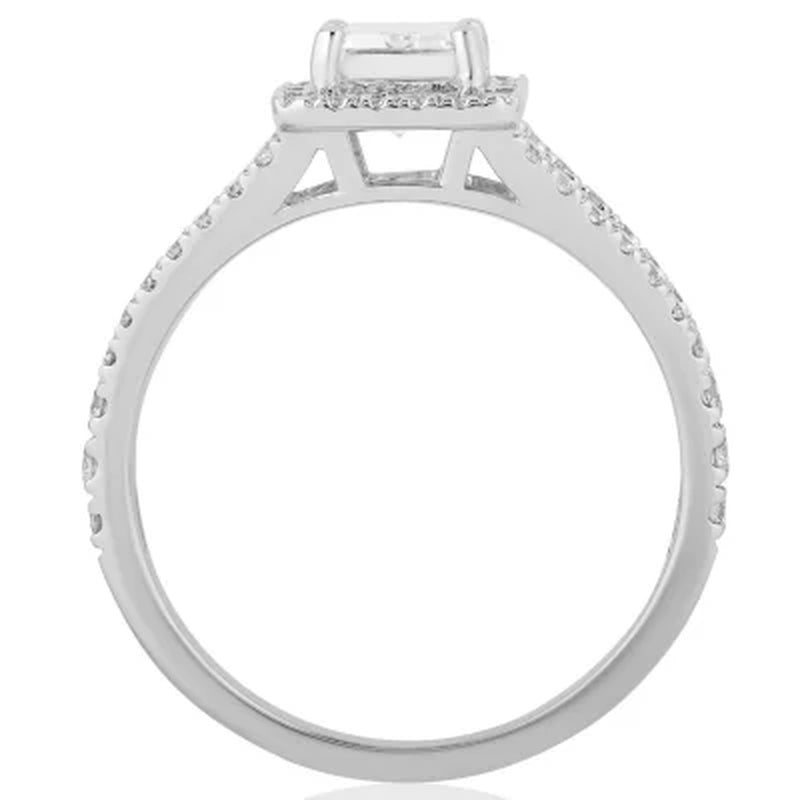 Superior Quality VS Collection 1.50 CT. T.W. Emerald Shaped Diamond Halo Ring in 18K White Gold (I, VS2)