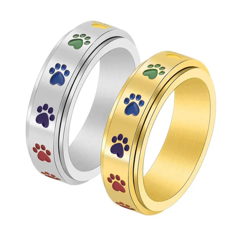 Women Men Multicolor Cartoon Cute Dog Footprints Spinner Ring Gay Lesbian LGBT Pride Stainless Steel Rainbow Color Cat Claw Paw Prints Rotatable Rings Engagement & Wedding Band Size 6-12 Black / Silver / Gold / Rose Gold - WORLD TIME VISITS