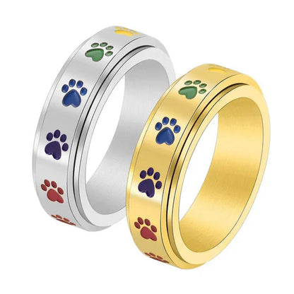 Women Men Multicolor Cartoon Cute Dog Footprints Spinner Ring Gay Lesbian LGBT Pride Stainless Steel Rainbow Color Cat Claw Paw Prints Rotatable Rings Engagement & Wedding Band Size 6-12 Black / Silver / Gold / Rose Gold - WORLD TIME VISITS