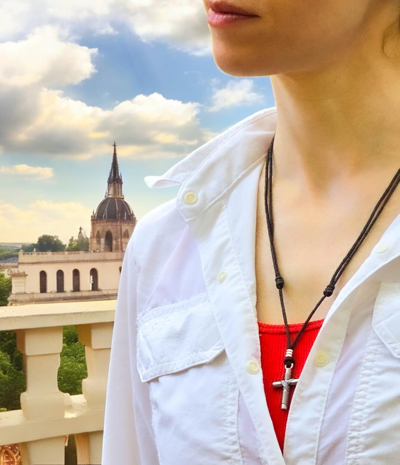 Wrapped Cross on Adjustable Cord Necklace - WORLD TIME VISITS