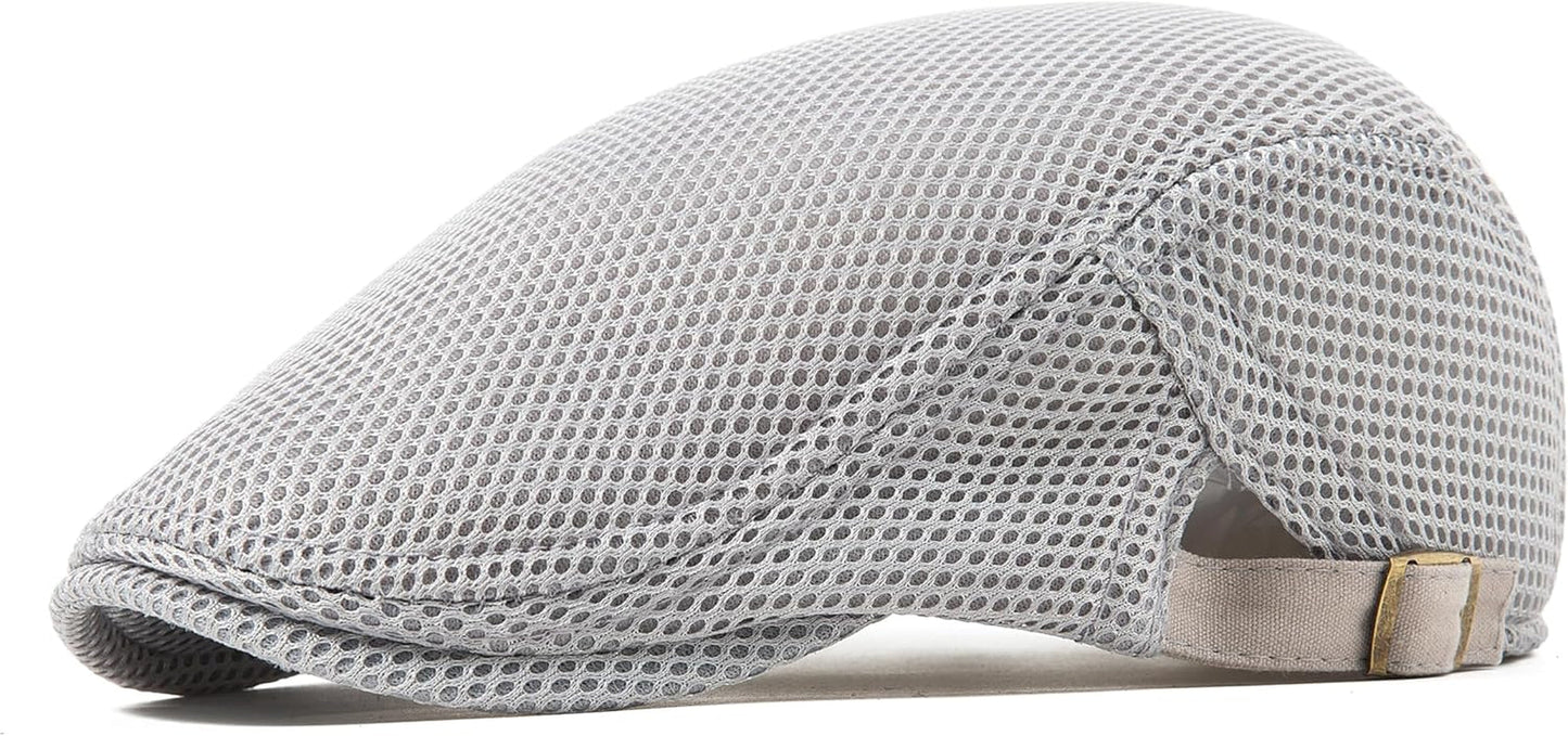Men'S Breathable Mesh Summer Hat Adjustable Newsboy Beret Ivy Cap Cabbie Flat Cap Gatsby Driving Hunting Hats