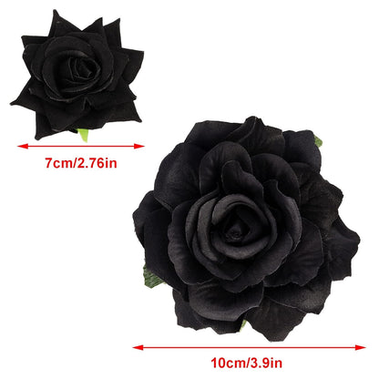 Rose Hair Clip Flower Hairpin Rose Brooch Floral Clips, 4 Pcs Fabric Rose Flowers Hair Clips Mexican Hair Flowers Pin up Headpieces for Woman Girl Wedding Party Mother'S Day (Black)