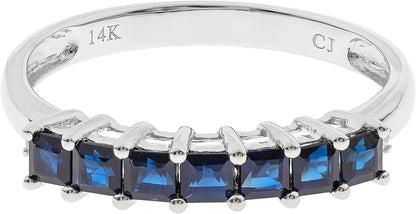 14K White Gold Genuine Blue Sapphire Ring with Diamonds for Women | Ethically, Authentically & Organically Sourced (Square-Cut) Shaped Sapphire Hand-Crafted Jewelry for Her | Sapphire Ring for Women