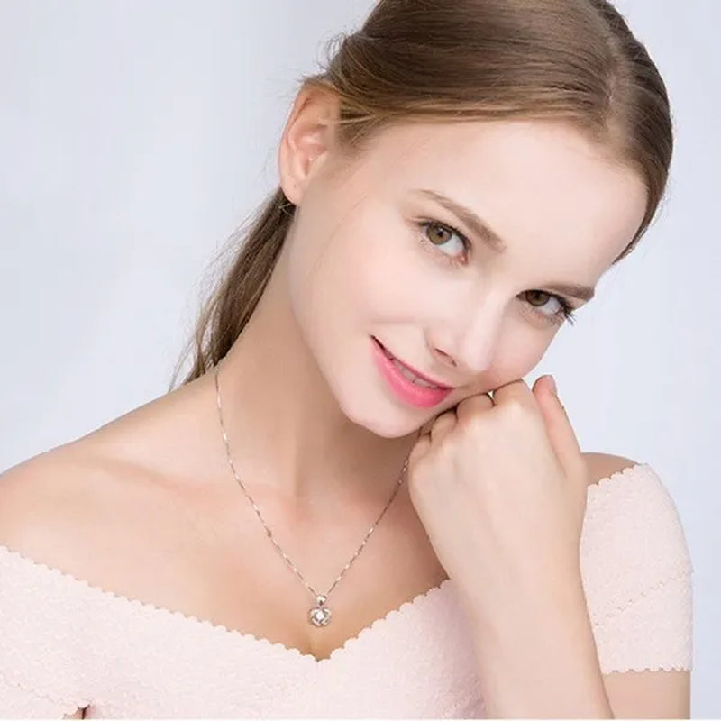 Fashion Romantic Double Heart Diamond Heartbeat Necklace Sapphire Flower Pendant Necklace with Zircon Rose Necklace for Women Engagement Jewelry