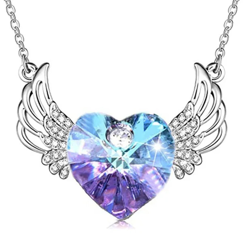 Luxury Fashion Women'S Diamond Wings Heart Crystal Necklace Angel Wings Diamond Pendant Wedding Necklace Women'S Princess Jewelry Birthday Anniversary Gift