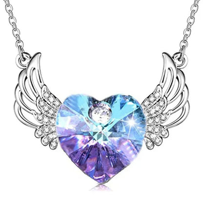 Luxury Fashion Women'S Diamond Wings Heart Crystal Necklace Angel Wings Diamond Pendant Wedding Necklace Women'S Princess Jewelry Birthday Anniversary Gift