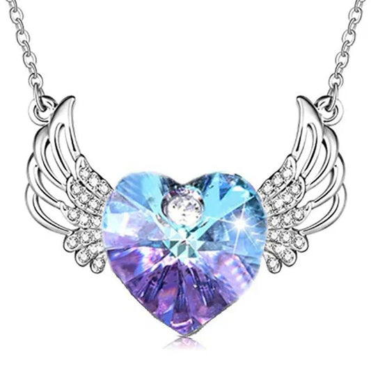 Luxury Fashion Women'S Diamond Wings Heart Crystal Necklace Angel Wings Diamond Pendant Wedding Necklace Women'S Princess Jewelry Birthday Anniversary Gift
