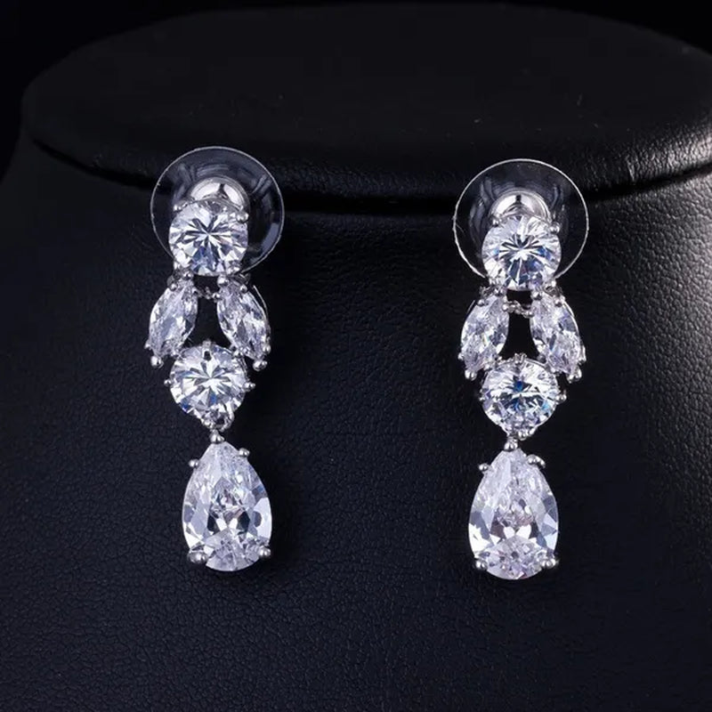 Gloriya Luxury Wedding Bridal Party Jewelry Set For Women White Gold Plated Red Cubic Zirconia Tear Drop Earrings Necklace Sets