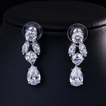 Gloriya Luxury Wedding Bridal Party Jewelry Set For Women White Gold Plated Red Cubic Zirconia Tear Drop Earrings Necklace Sets