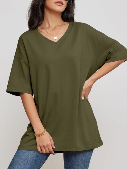 Womens Summer Oversized Shirts V Neck Business Casual Workout Tops Beach Vacation 2025 Gym Clothes - WORLD TIME VISITS