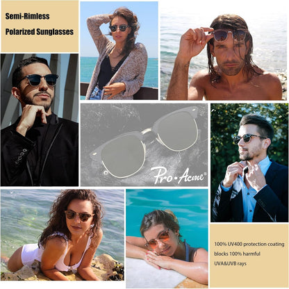 Semi-Rimless Polarized Sunglasses UV 400 Protection for Women Men