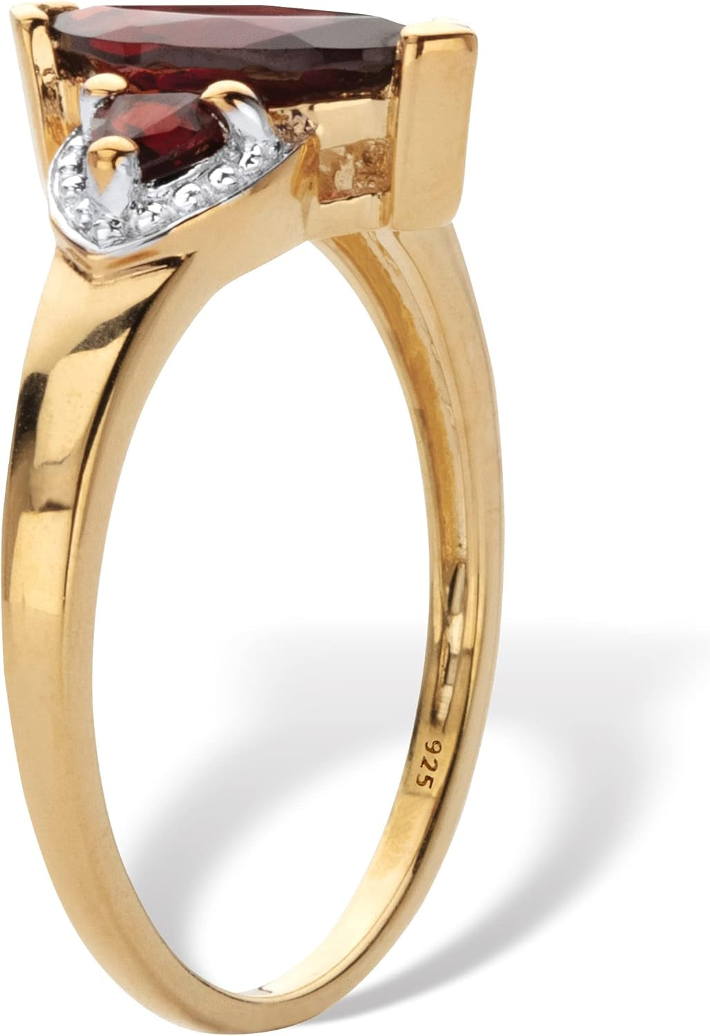 Palmbeach Yellow Gold-Plated Sterling Silver Marquise Cut Genuine Red Garnet Two-Tone Ring Sizes 6-10