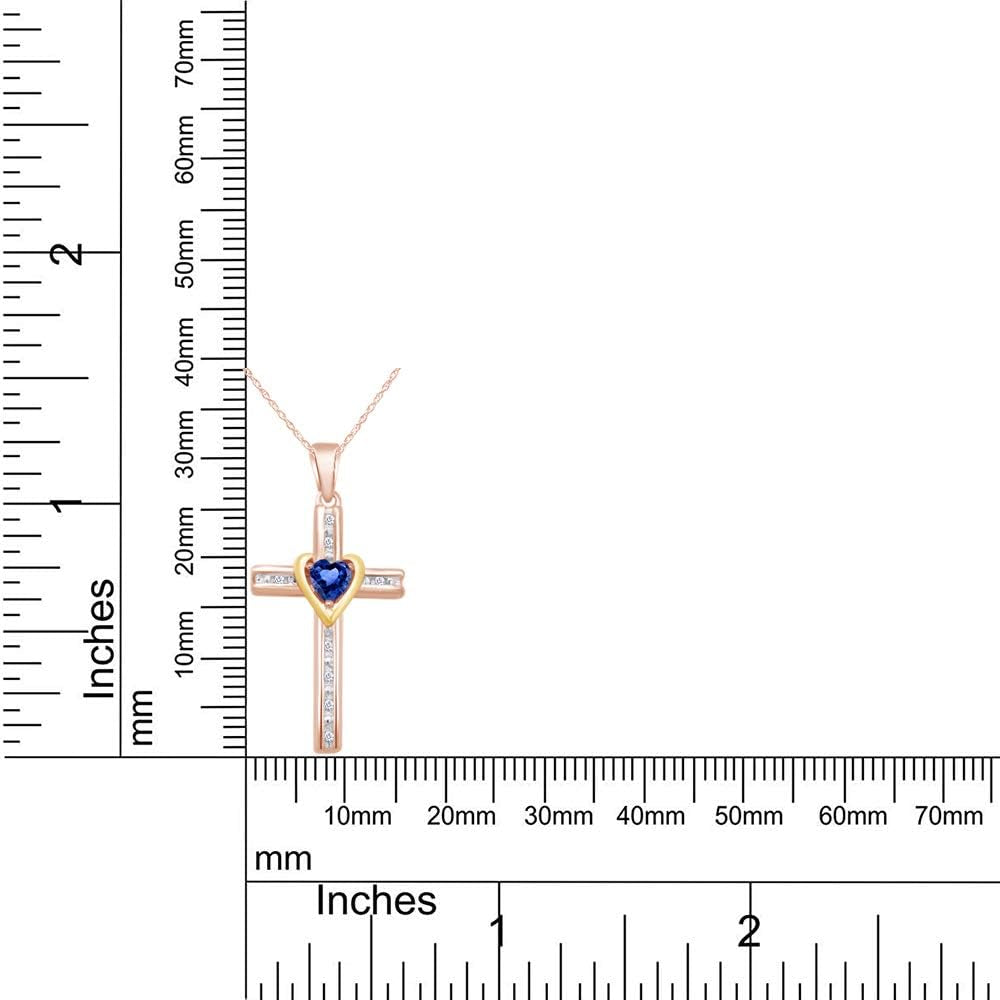 Simulated Blue Sapphire & Natural Diamond Cross Pendant Necklace Intwo-Tone Gold over Sterling Silver