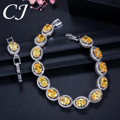 CANDICE Luxury Quality Oval Blue Crystal Women Strand Bracelet Bangles Setting Stylish Silver Plating CZ Hand Jewelry for Lady Anniversary Birthday Gifts