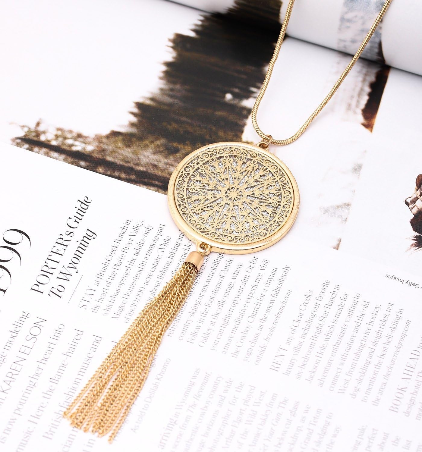 Long Necklaces for Woman Disk Circle Pendant Necklaces Tassel Fringe Necklace Set Statement Pendant