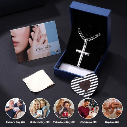 925 Sterling Silver Cross Necklace for Men Women - 5Mm Durable 316L Stainless Steel Figaro Link Chain with Beveled Edge Cross Pendant, Silver Crucifix Necklaces Jewelry, 16-30'' Christian Baptism Gift