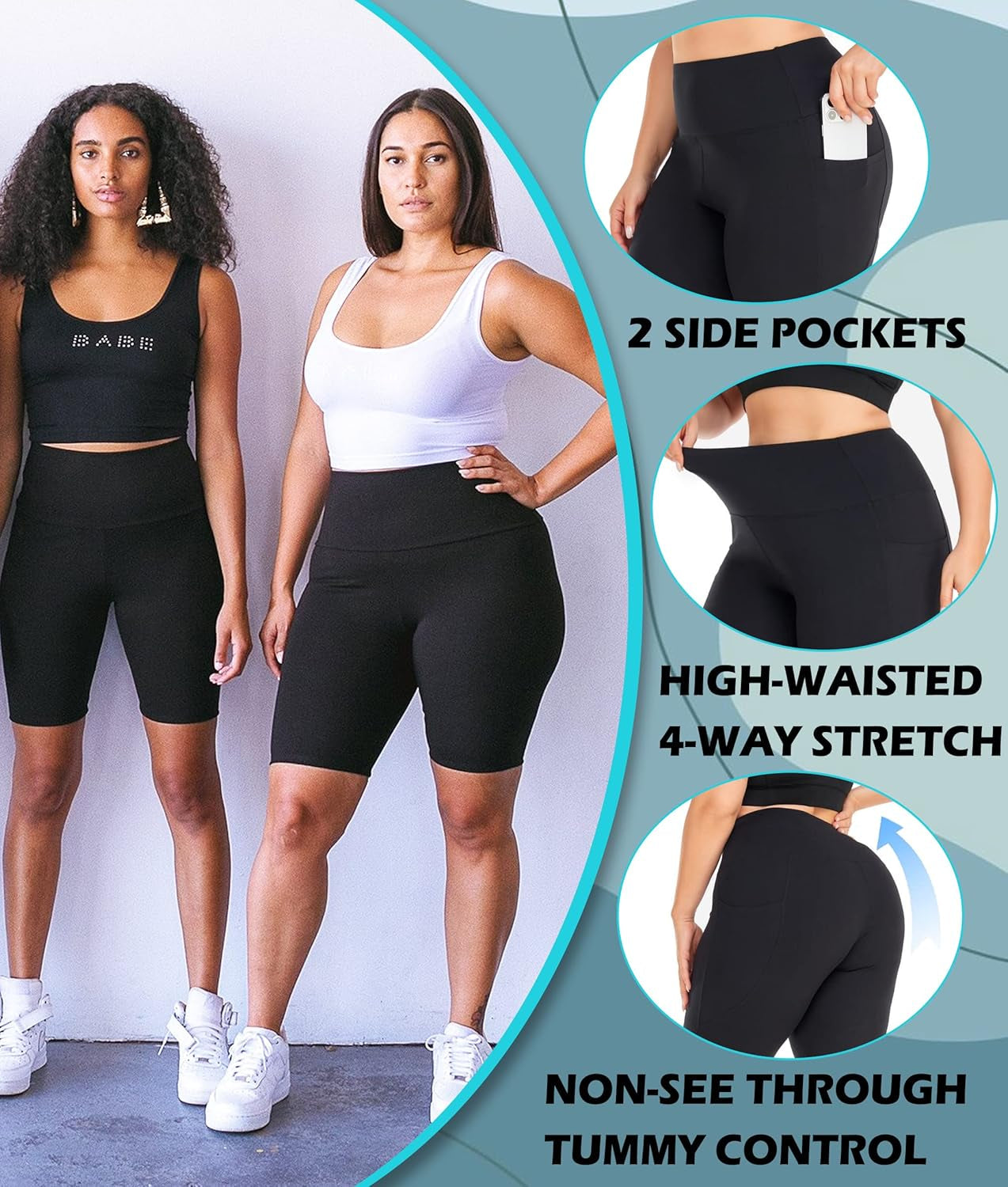 3 Pack plus Size Biker Shorts with Pockets for Women-High Waisted 8" Yoga Pants Workout Shorts