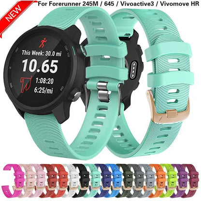 Garmin 245 Sports Watch Silicone Strap, 20mm Sports Bracelet for Forerunner 245M / 645 / Vivoactive3 / Vivomove HR