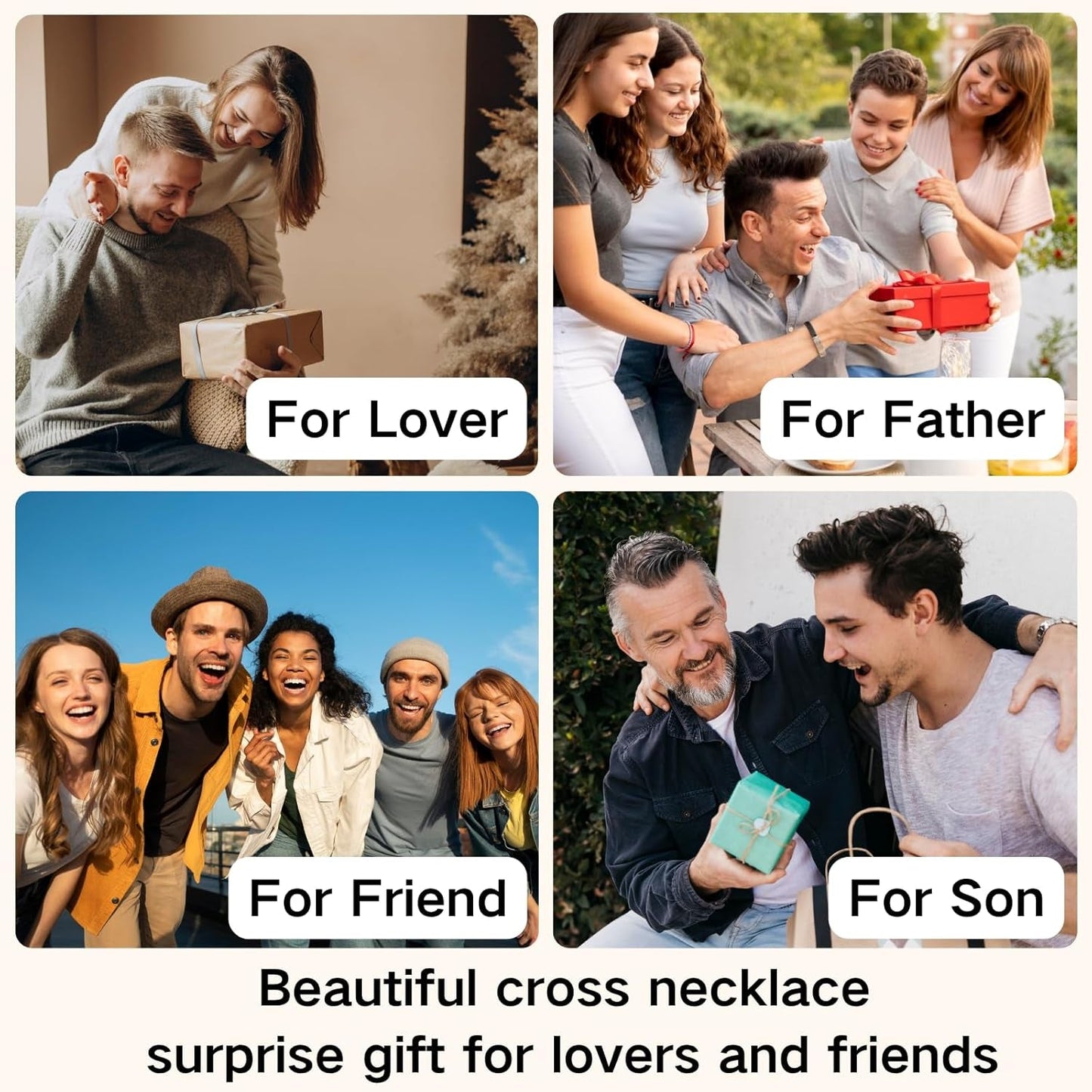 Wooden Cross Necklace for Men, Natural Sandalwood Inlaid with Black Stainless Steel Pendant, Mens Cross Necklaces Including 24 Inch Box Chain. Christmas Gifts for Husbands, Fathers, Sons, and Friends. ﻿