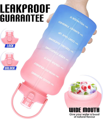 1 Gallon Water Bottles with Straw, 128 Oz / 3.8L Water Bottle BPA Free Innovative 2-IN-1 Lid Gym Bottle with Times to Drink Motivational, Large for Sports Fitness Camping Water Jug One Gallon