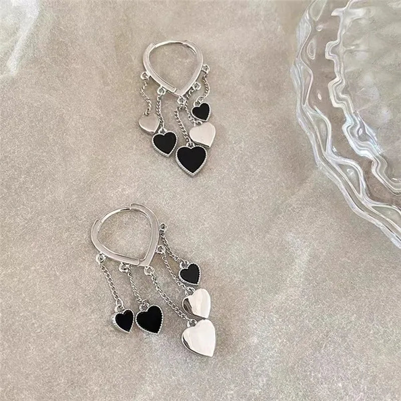 New Style Black Love Earrings Ladies Tassel Earrings Temperament Cold Wind Earrings