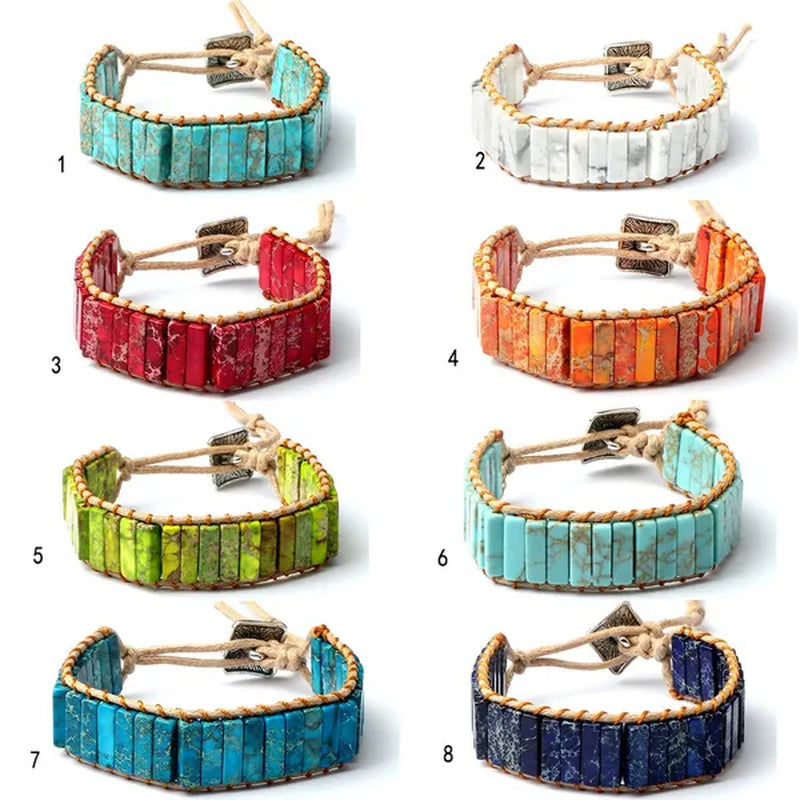 Bohemian Bracelet Tube Natural Emperor Stone Beaded Leather Wrap Chakra Bangles&Bracelets Couples Jewelry the Best Friend Gifts - WORLD TIME VISITS