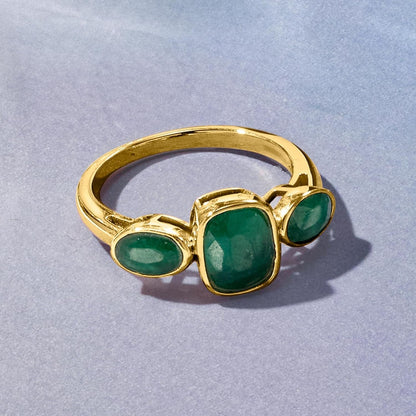 2.80 Ct. T.W. Emerald 3-Stone Ring in 18Kt Gold over Sterling. Size 7