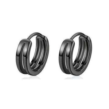 Stainless Steel Hoop Earrings Punk Style Multilayer round Double Hip Hop Earrings Gunblack Silver Plated Pierced Stud Earrings Men'S Jewelry