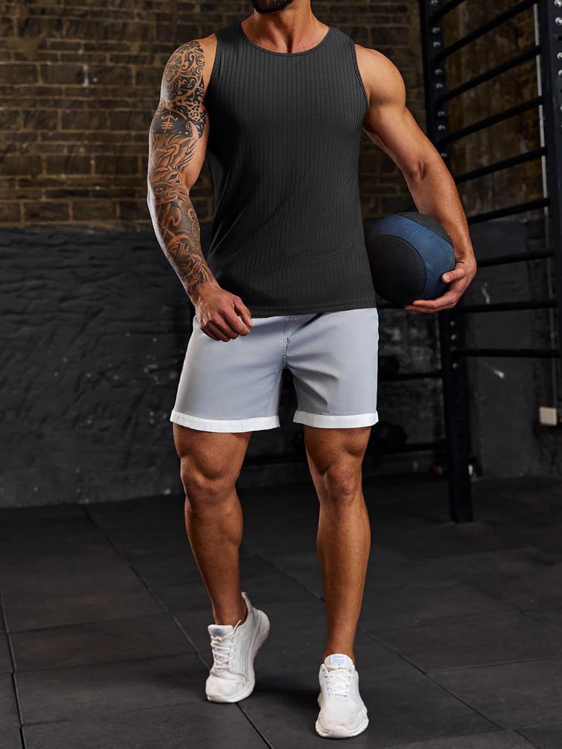 Men'S Ribbed Tank Tops 2 Pack Knit Sleeveless Workout T Shirt Muscle Gym Fitness Tee