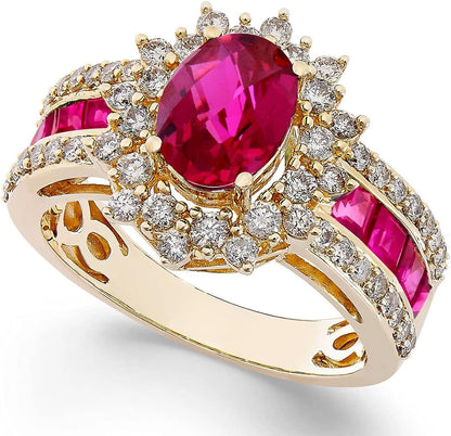 Genuine Oval Gemstone and Natural Diamond Rings, Statement Ring, Gemstone Jewelry for Women, 14K White Gold/14K Gold (1 3/4 Cttw of Gemstone, 3/4 Cttw of Diamonds) - WORLD TIME VISITS