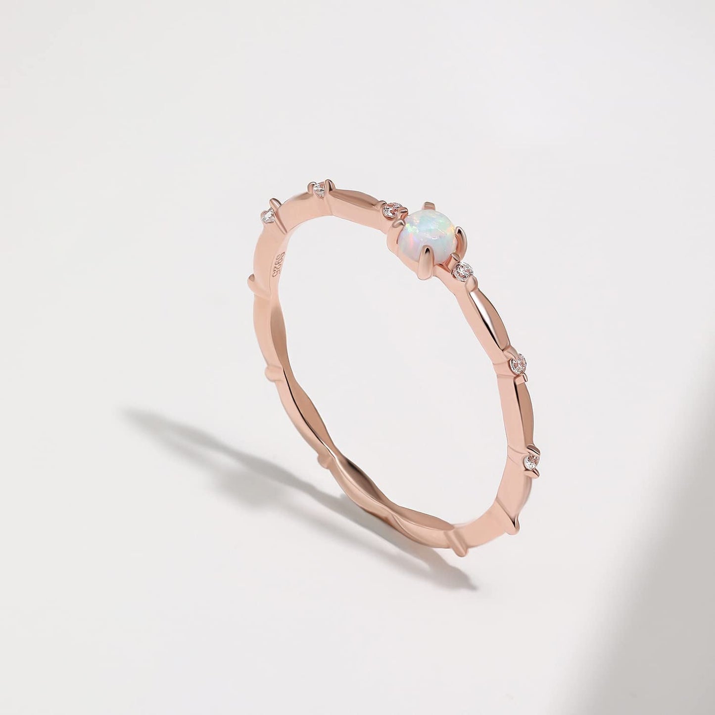 Sterling Silver Opal Ring for Women White Fire Opal October Birthstone Dainty Minimalist Stackable Ring Gold Promise Ring Size 5-9 (Rose Gold, 6.5)