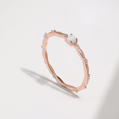 Sterling Silver Opal Ring for Women White Fire Opal October Birthstone Dainty Minimalist Stackable Ring Gold Promise Ring Size 5-9 (Rose Gold, 6.5)
