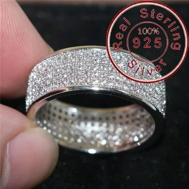 925 Solid Sterling Silver White Sapphire Diamond Wedding Band Sparkling Rings Engagement Anniversary Party Jewelry 3 Color