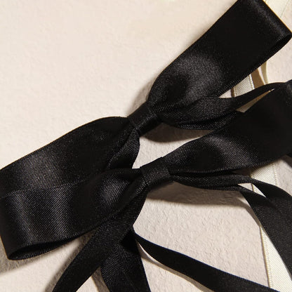 4Pcs Hair Clips for Women Tassel Ribbon Bowknot with Long Tail, Clip Girl, Solid Accessories Barrettes Claw Bow (Black&Beige)
