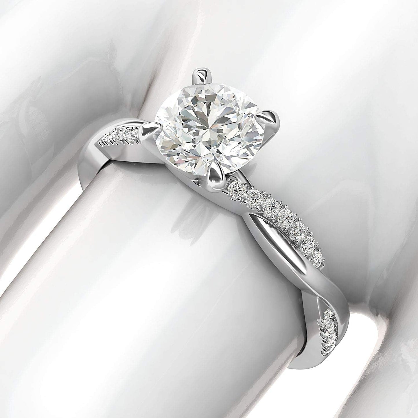 Solid 14K White Gold 4-Prong Petite Twisted Vine Simulated 1.0 CT Diamond Engagement Ring Promise Bridal Ring