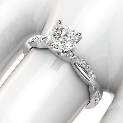 Solid 14K White Gold 4-Prong Petite Twisted Vine Simulated 1.0 CT Diamond Engagement Ring Promise Bridal Ring
