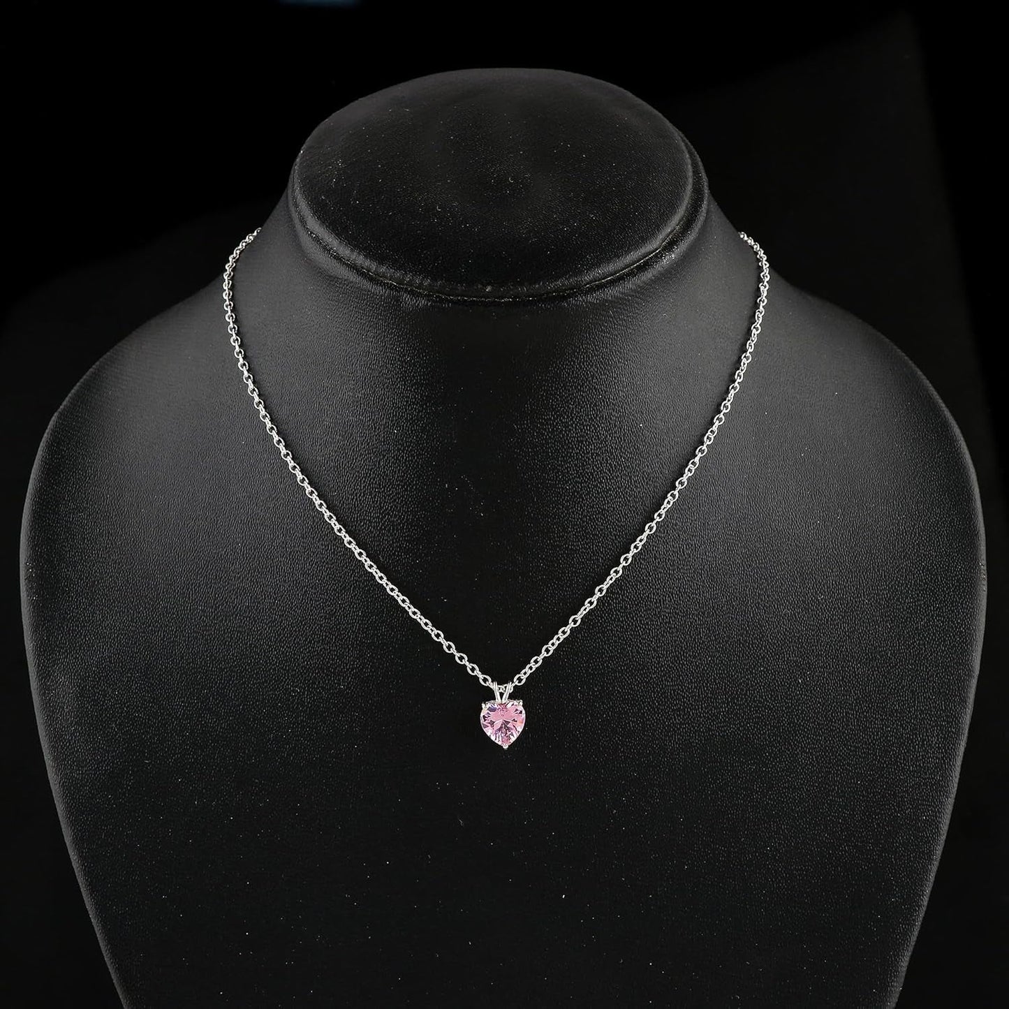 Synthetic Pink Sapphire Heart Pendant Necklace, Crystals Pendant, Energy Healing Crystals Birthstone Jewelry, 16 + 2 Inch Silver Plated Adjustable Chain