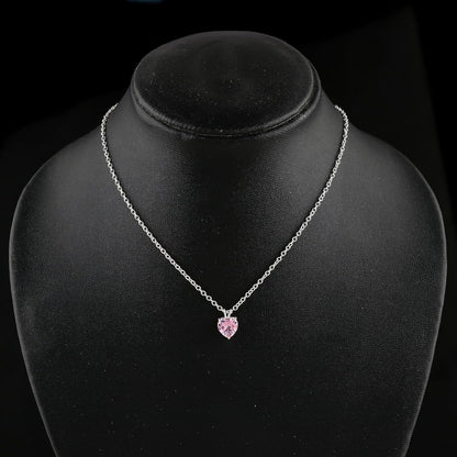 Synthetic Pink Sapphire Heart Pendant Necklace, Crystals Pendant, Energy Healing Crystals Birthstone Jewelry, 16 + 2 Inch Silver Plated Adjustable Chain