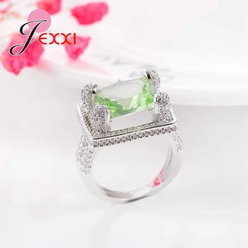 Green 925 Sterling Silver Rings for Women Ring with Crystal for Lovers Wedding Jewelry Bague Femme Bijoux Anillos Mujer