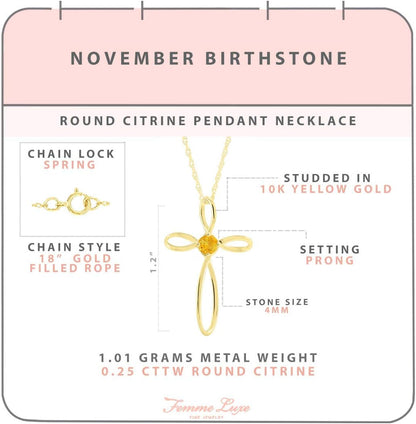 10K Yellow Gold Birthstone Infinity Cross Pendant Necklace for Women, 18" Gold Filled Chain, Hypoallergenic, Gift Ready Packaging