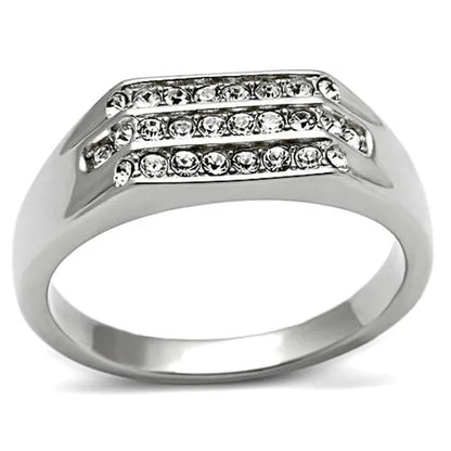 Men's .26 Ct Simulated Diamond High Polished Stainless Steel 316 Ring Size 8-13
