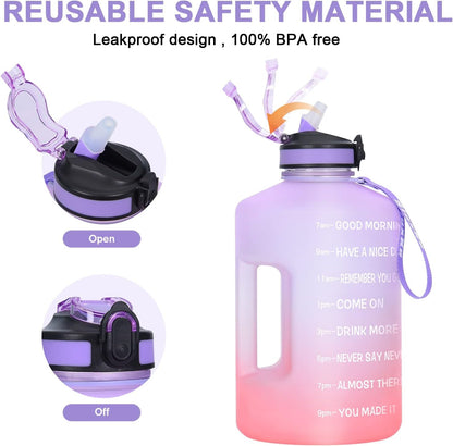 1 Gallon Motivational Sports Water Bottle with Time Marker, BPA Free 128Oz Leak Proof Jug, Black, Plastic, 128 Ounces, Fitness, Sports, Outdoor Activities