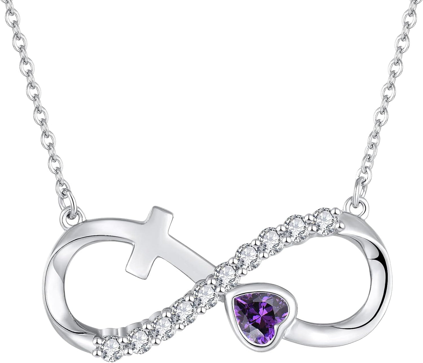 Infinity Necklace for Women 925 Sterling Silver Heart Crucifix Pendant Birthstones Jewelry