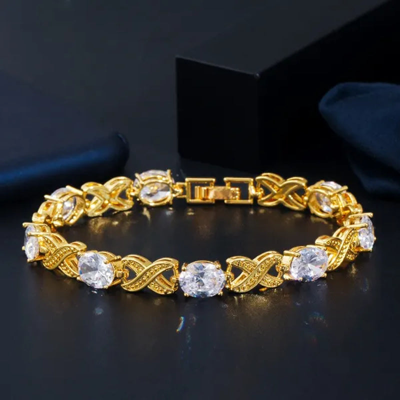 CANDICE Indian Luxury Wedding Party Bangle Jewelry with AAA CZ Stone Gold Plated X Shape Bracelet for Summer Fashion