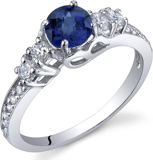 Created Blue Sapphire Women Ring 925 Sterling Silver, Enchanting Solstice Design, 0.75 Carat round 5Mm Sizes 5 to 9 - WORLD TIME VISITS