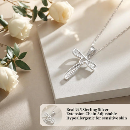 Cross Necklace for Women, 925 Sterling Silver Cross Necklaces, White Gold Cross Pendants,Cubic Zirconia Infinity Loop Cross Pendant Necklace
