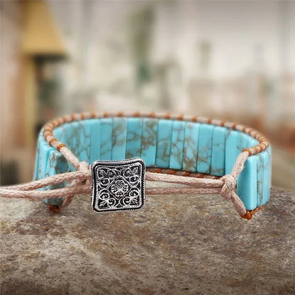 Bohemian Bracelet Tube Natural Emperor Stone Beaded Leather Wrap Chakra Bangles&Bracelets Couples Jewelry the Best Friend Gifts