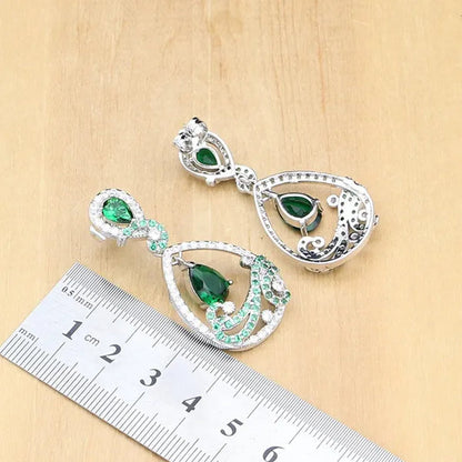 925 Silver Jewelry Sets Black Sapphire White Topaz Decoration for Women Party Earrings/Pendant Necklace Set